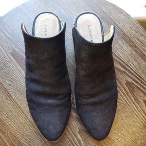 Lucky Brand dark brown suede flat mules 7.5